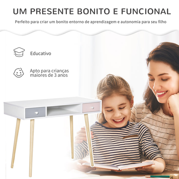Móvel Aparador Secretária Infantil com 1 Compartimento Aberto e 2 Gavetas Estilo Nórdico para Dormitório Entrada 100x48x76,5cm Multicolor