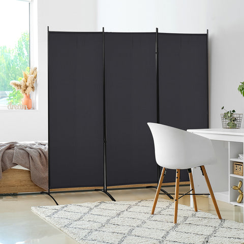 Biombo de 3 Paineis Separador de Ambientes Dobrável 253x50x182 cm Divisor de Ambientes Biombo de Privacidade com 6 Pés de Metal para Escritório Dormitório Preto