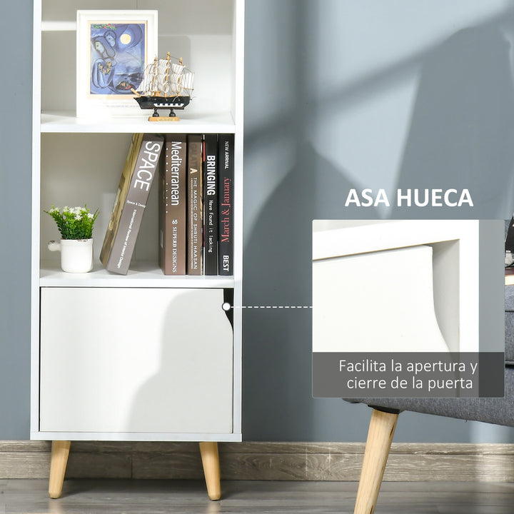 Estante com 3 Prateleiras Abertas e 1 Fechada com Porta Estante de Estilo Moderno para Armazenamento de Livros Brinquedos Plantas 40x30x129,5cm Branco
