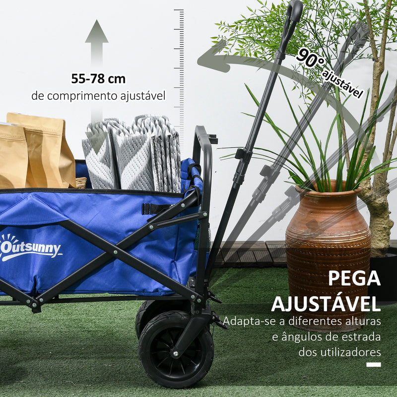 Carrinho de Transporte Carrinho Dobrável para Jardim com Comprimento e Ângulo do Guiador Ajustáveis e Bolsa de Transporte Capacidade 100 kg 99x57x77-100 cm Azul Escuro