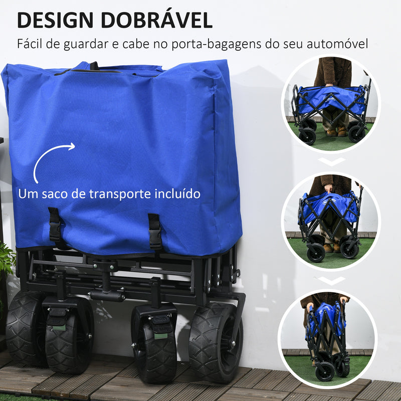 Carrinho de Transporte Carrinho Dobrável para Jardim com Comprimento e Ângulo do Guiador Ajustáveis e Bolsa de Transporte Capacidade 100 kg 99x57x77-100 cm Azul Escuro