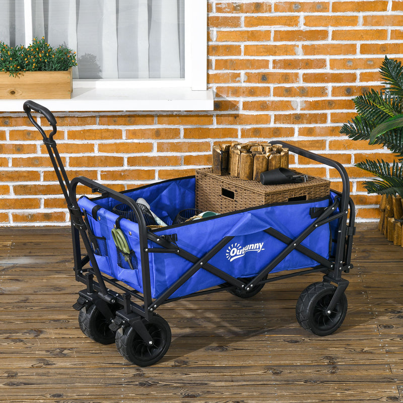 Carrinho de Transporte Carrinho Dobrável para Jardim com Comprimento e Ângulo do Guiador Ajustáveis e Bolsa de Transporte Capacidade 100 kg 99x57x77-100 cm Azul Escuro