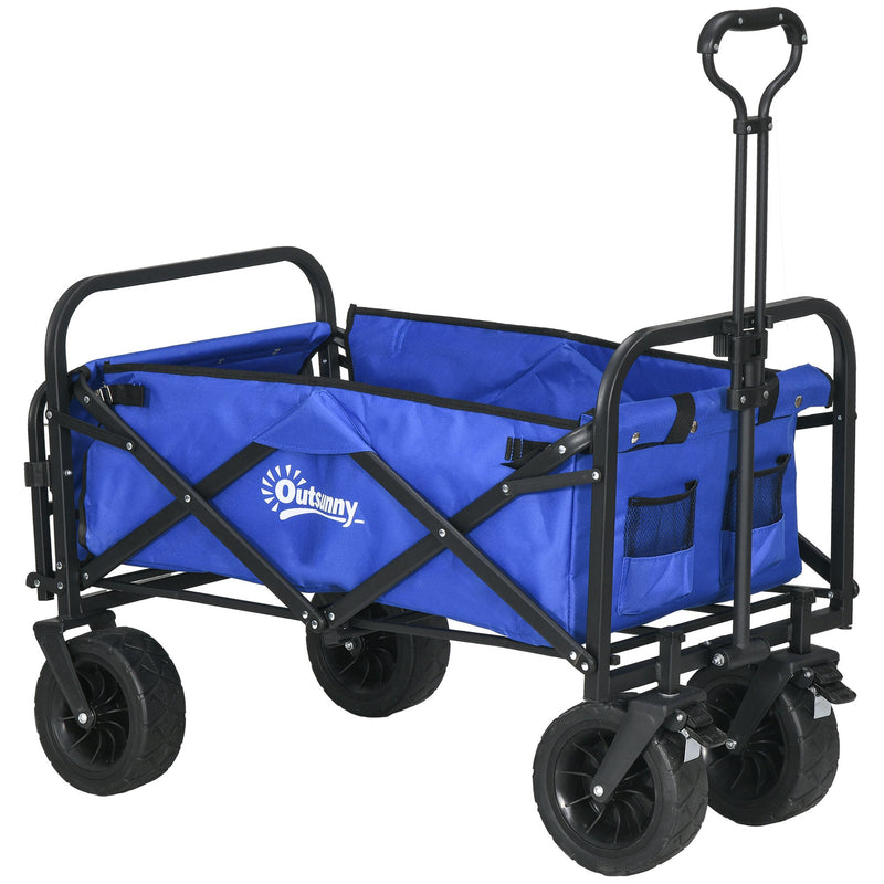 Carrinho de Transporte Carrinho Dobrável para Jardim com Comprimento e Ângulo do Guiador Ajustáveis e Bolsa de Transporte Capacidade 100 kg 99x57x77-100 cm Azul Escuro