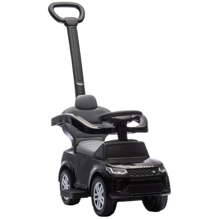 Carro Andador 2 em 1 para Crianças de 18-36 Meses Carro Andador Land Rover Discovery com Espaço de Armazenamento Buzina Volante Pega de Empurrar e Barra Removíveis 84x40x94,5 cm Preto