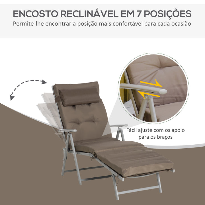 Espreguiçadeira Dobrável de Jardim com Encosto Ajustável em 7 Posições com Almofadas para Corpo Inteiro e Cabeça para Terraço ou Piscina até 165 kg 137x63,5x100,5 cm Castanho