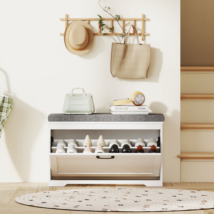 Banco Sapateira Moderno com Assento Acolchoado Prateleira Ajustável para 8 Pares de Sapatos para Entrada Corredor Quarto 80x30x50 cm Branco