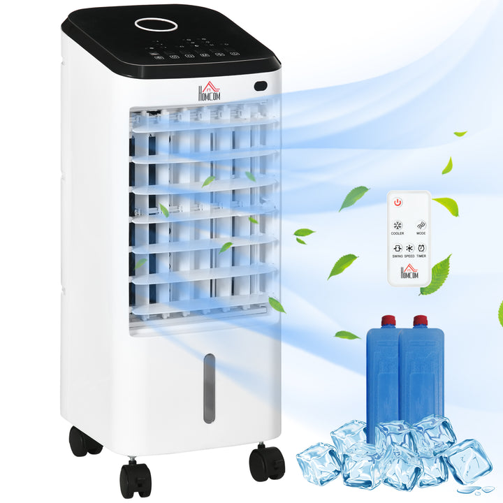 Climatizador Refrigerador de Ar Portátil 3,5 L 3 em 1 Climatizador Humidificador Ventoinha 65W Ecrã LED Controlo Remoto Temporizador Oscilação 3 Velocidades 3 Modos 24,5x27x60 cm Branco