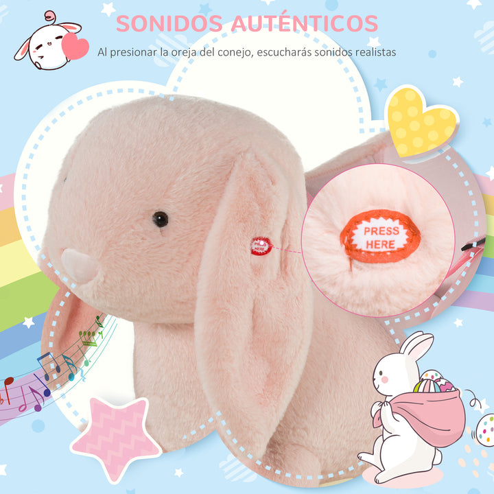 Baloiço Infantil com Forma de Coelho de Pelúcia Baloiço para Bebés 18-36 Meses com Som Cinto de Segurança Guidão e Apoio para os Pés 60x33x50cm Rosa