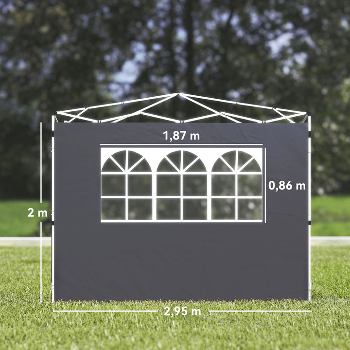 2 Paredes Laterais para Tendas de 295x200 cm Laterais de Substituição para Pavilhão de Tecido Oxford com Janela para Jardim Exterior Festas Cinzento Escuro