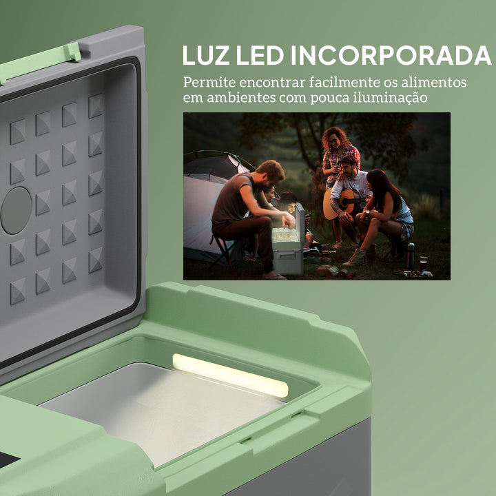 Geleira Portátil Elétrica 17,5L Geleira para Carro -20? a +20 ? 12V/24V Mini Geleira com Rodas Compressor e Ecrã LED Tátil para Casa Campismo Viagens 61x34x32,4 cm Cinza e Verde