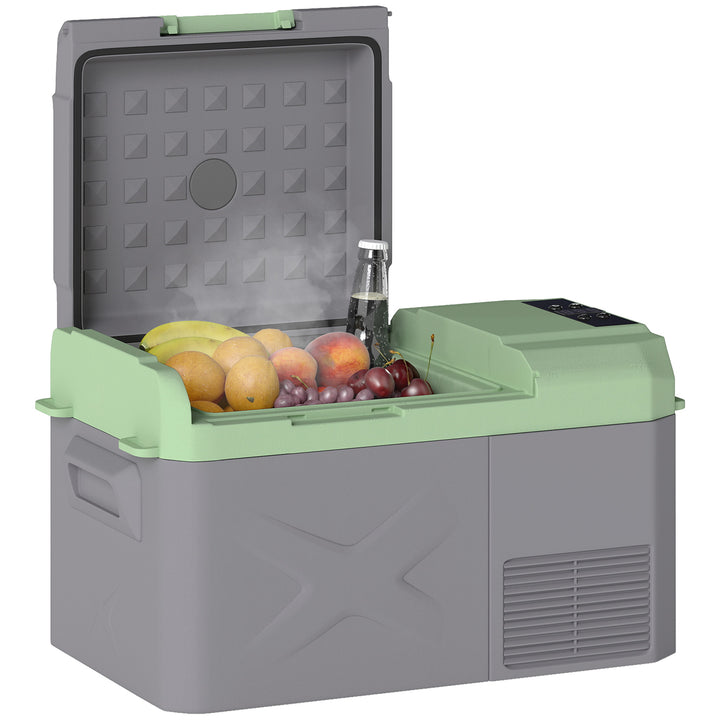 Geleira Portátil Elétrica 17,5L Geleira para Carro -20? a +20 ? 12V/24V Mini Geleira com Rodas Compressor e Ecrã LED Tátil para Casa Campismo Viagens 61x34x32,4 cm Cinza e Verde