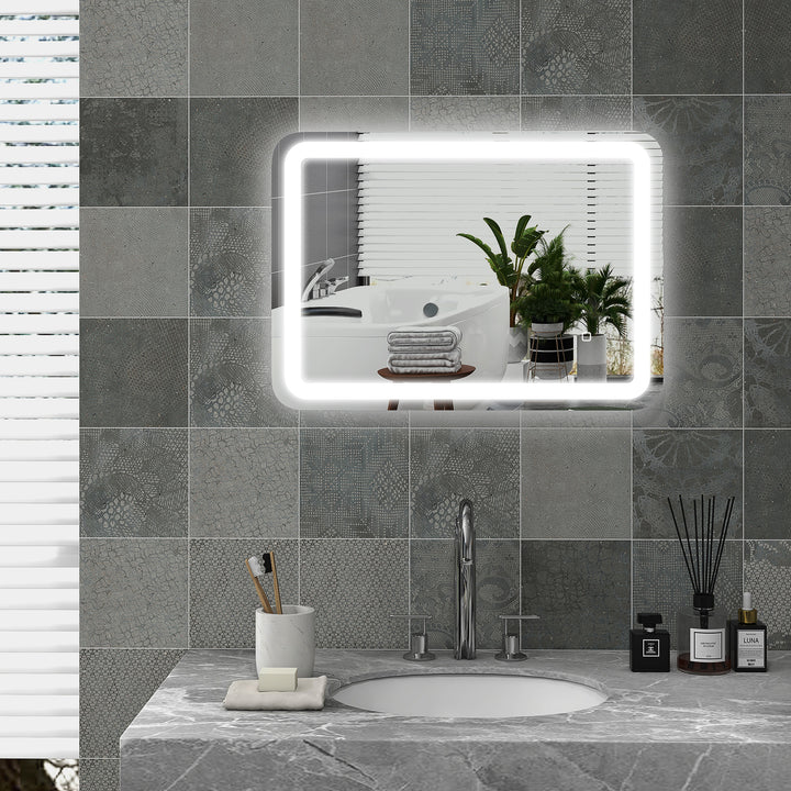 Espelho Casa de banho com Luzes LED 70x50 cm Espelho de Parede Antiembaciamento com 3 Temperaturas de Cor Ajustável e Função de Memória Horizontal e Vertical Prata