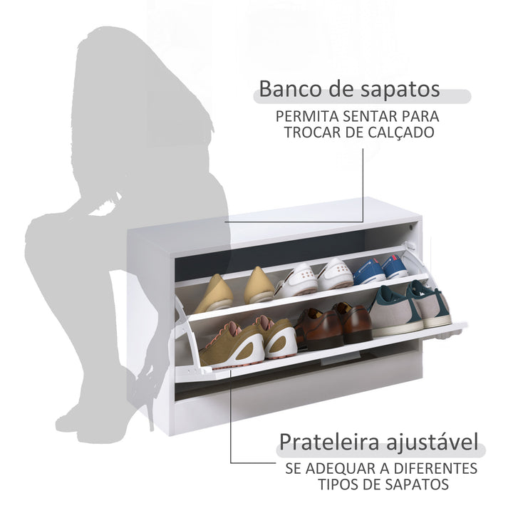 Conjunto de móveis de entrada 3 em 1 com sapateira com espelho e cabide com 4 ganchos para pendurar ropa para corredor 80x27x46,5 cm Branco