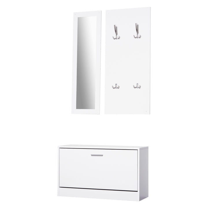 Conjunto de móveis de entrada 3 em 1 com sapateira com espelho e cabide com 4 ganchos para pendurar ropa para corredor 80x27x46,5 cm Branco