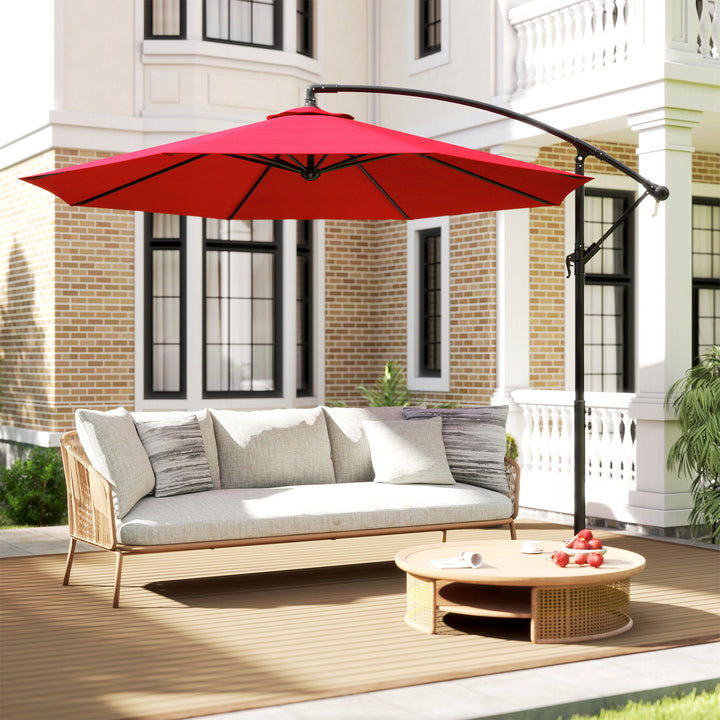 Chapéu de Sol de Jardim Ø295x245 cm Chapéu de Sol Excêntrico Inclinável com Manivela Base Cruzada Suporte de Aço e Proteção Solar para Terraço Exterior Vinho