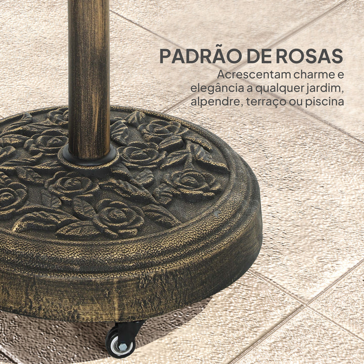 Base para Chapéu de Sol Redonda Suporte para Chapéu de Sol com Rodas Base para Chapéu de Sol Preechível com Cimento Peso 21 kg para Jardim Varanda Ø49x42 cm Bronze