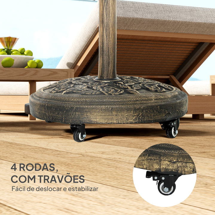 Base para Chapéu de Sol Redonda Suporte para Chapéu de Sol com Rodas Base para Chapéu de Sol Preechível com Cimento Peso 21 kg para Jardim Varanda Ø49x42 cm Bronze