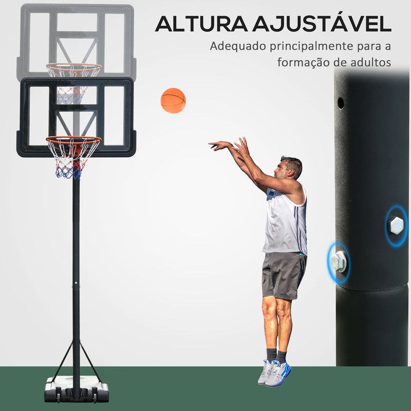 Cesta de Basquetebol de Exterior com Altura Ajustável 220-365 cm Aro de Basquetebol com Suporte Cesta de Basquetebol com Rodas Base Recarregável Preto