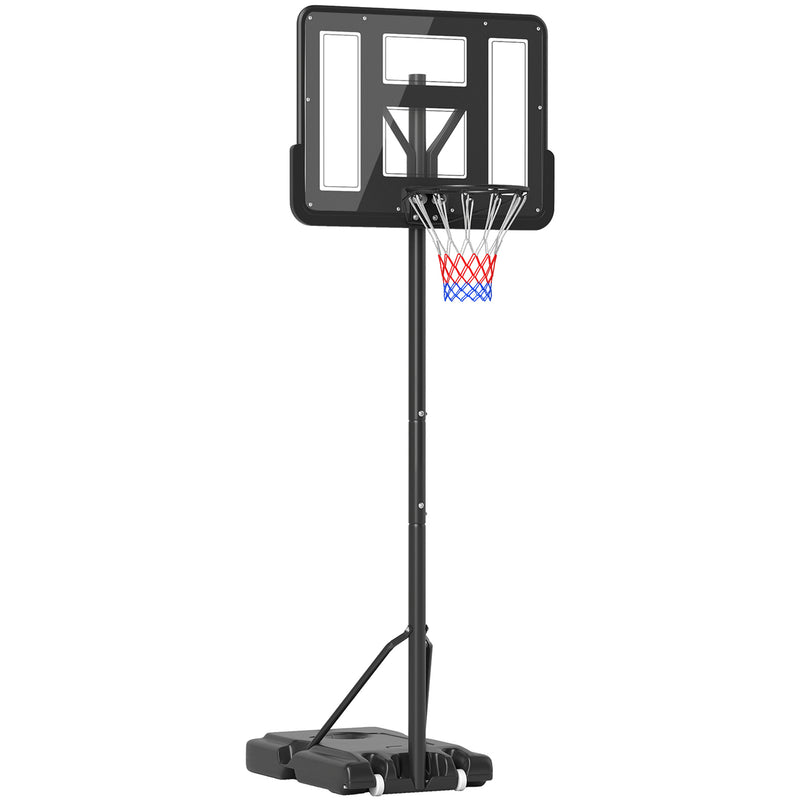 Cesta de Basquetebol de Exterior com Altura Ajustável 220-365 cm Aro de Basquetebol com Suporte Cesta de Basquetebol com Rodas Base Recarregável Preto