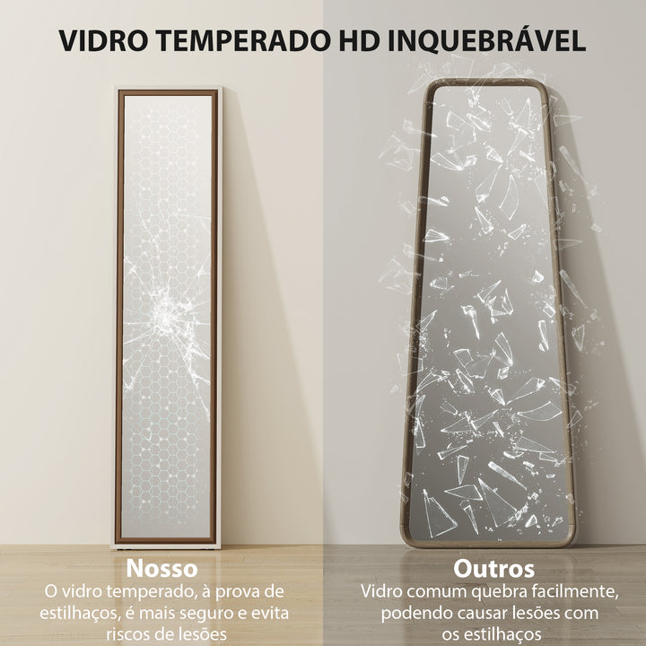Espelho de Pé 157x37 cm Espelho Corpo Inteiro Grande com Moldura Bicolor para Utilizar Inclinado ou Suspenso para Sala Quarto Corredor Entrada Madeira Clara e Madeira Escura