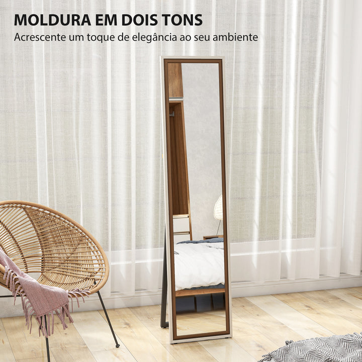 Espelho de Pé 157x37 cm Espelho Corpo Inteiro Grande com Moldura Bicolor para Utilizar Inclinado ou Suspenso para Sala Quarto Corredor Entrada Madeira Clara e Madeira Escura