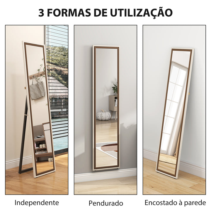 Espelho de Pé 157x37 cm Espelho Corpo Inteiro Grande com Moldura Bicolor para Utilizar Inclinado ou Suspenso para Sala Quarto Corredor Entrada Madeira Clara e Madeira Escura
