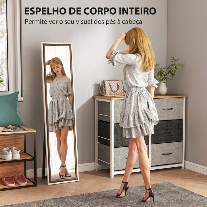 Espelho de Pé 157x37 cm Espelho Corpo Inteiro Grande com Moldura Bicolor para Utilizar Inclinado ou Suspenso para Sala Quarto Corredor Entrada Madeira Clara e Madeira Escura