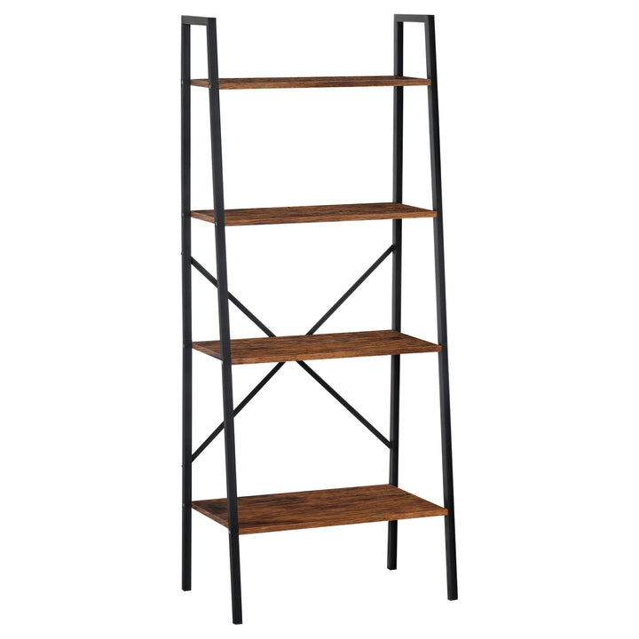 Prateleira de estante de escada industrial com 4 prateleiras escalonado 60x35x145cm aço e madeira