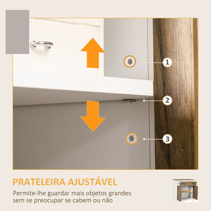 Aparador para Sala de Estar Armário de Armazenamento com Gaveta 2 Portas e Prateleira Ajustável para Dormitório Sala de Jantar Cozinha 78,5x39x89,4 cm Marrom e Branco