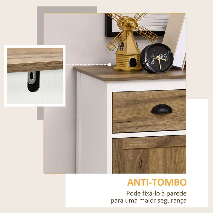 Aparador para Sala de Estar Armário de Armazenamento com Gaveta 2 Portas e Prateleira Ajustável para Dormitório Sala de Jantar Cozinha 78,5x39x89,4 cm Marrom e Branco