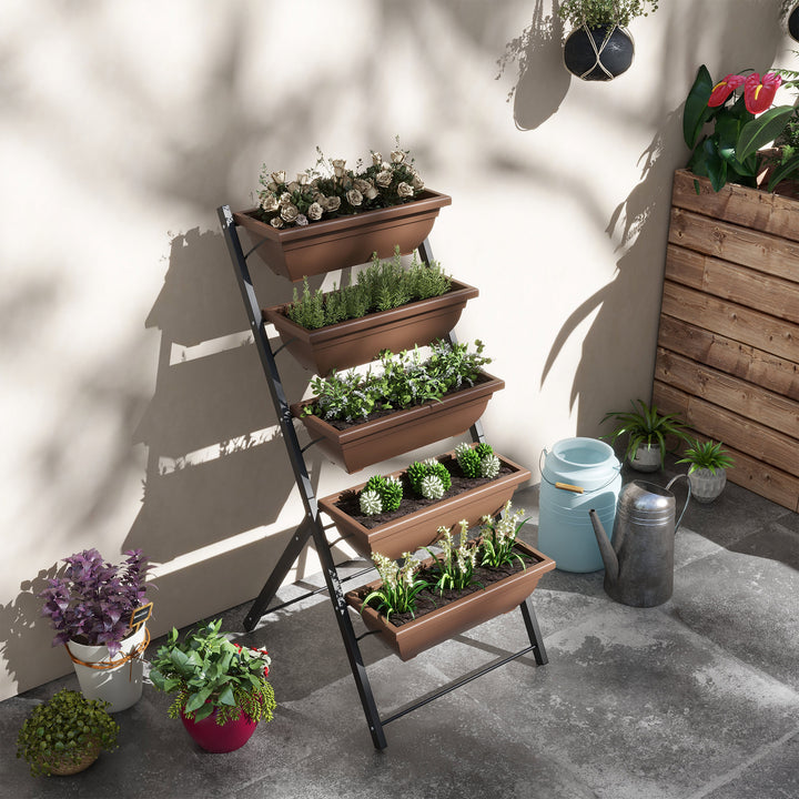 Suporte para Plantas de 5 Níveis com 5 Vasos Estante para Plantas de Canto Orifícios de Drenagem Design em Escada Suporte para Vasos Interior e Exterior 55x63x120 cm Preto