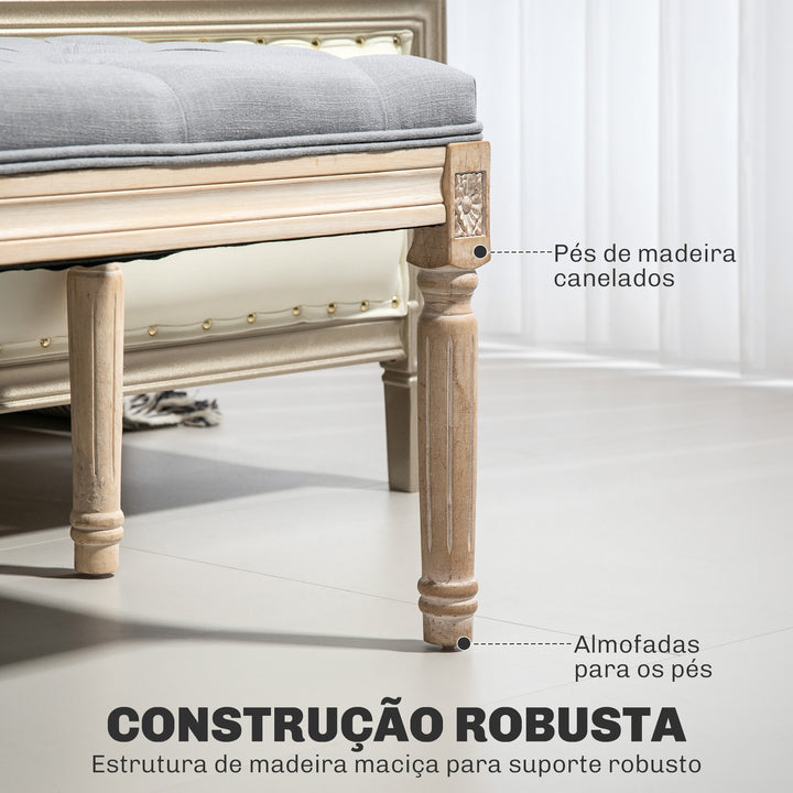 Banco de Cama Banco Acolchoado com Linho Sintético e Pés de Madeira Estilo Vintage Banco para Quarto Entrada Corredor Cinzento Claro