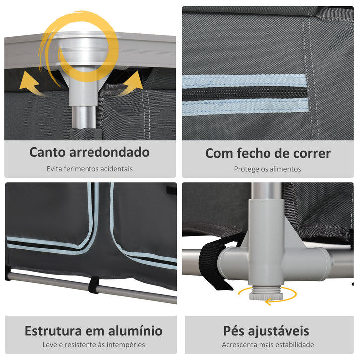 Armário de Campismo Dobrável Móvel de Cozinha para Camping com 3 Prateleiras Compartimento com Porta de Fecho Estrutura de Alumínio e Bolsa de Transporte para Exterior 96x49,5x104 cm Cinza