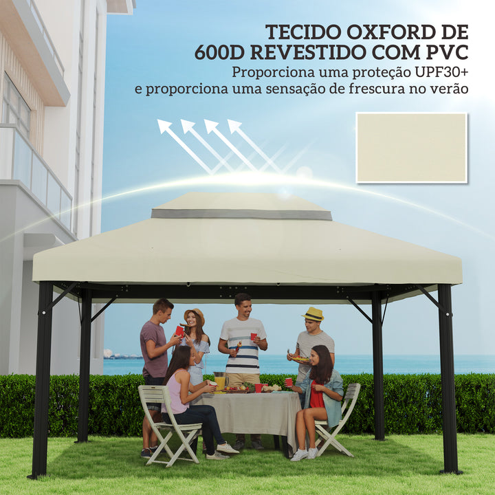 Toldo de Substituição para Pérgola 4x3 m Toldo para Pérgola com Teto Duplo Mosqueteira Proteção UV 30+ Toldo de Substituição para Pérgula Creme