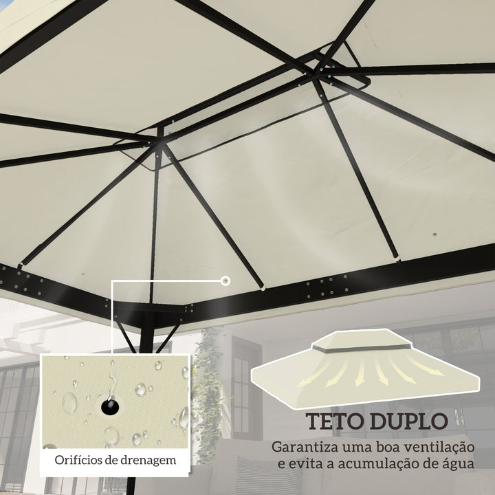 Toldo de Substituição para Pérgola 4x3 m Toldo para Pérgola com Teto Duplo Mosqueteira Proteção UV 30+ Toldo de Substituição para Pérgula Creme