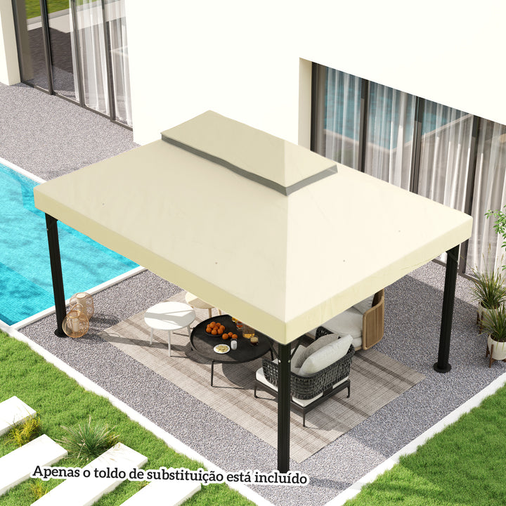 Toldo de Substituição para Pérgola 4x3 m Toldo para Pérgola com Teto Duplo Mosqueteira Proteção UV 30+ Toldo de Substituição para Pérgula Creme
