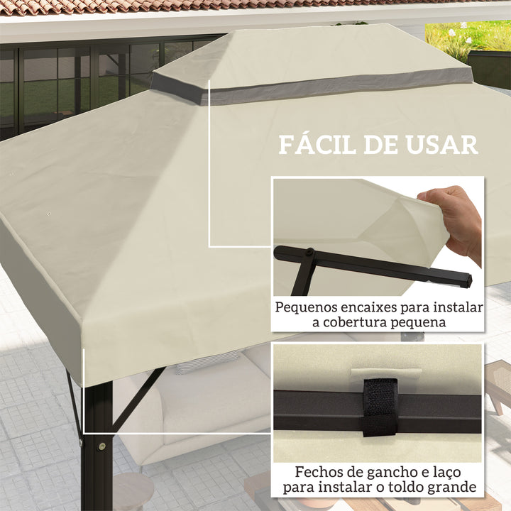 Toldo de Substituição para Pérgola 4x3 m Toldo para Pérgola com Teto Duplo Mosqueteira Proteção UV 30+ Toldo de Substituição para Pérgula Creme