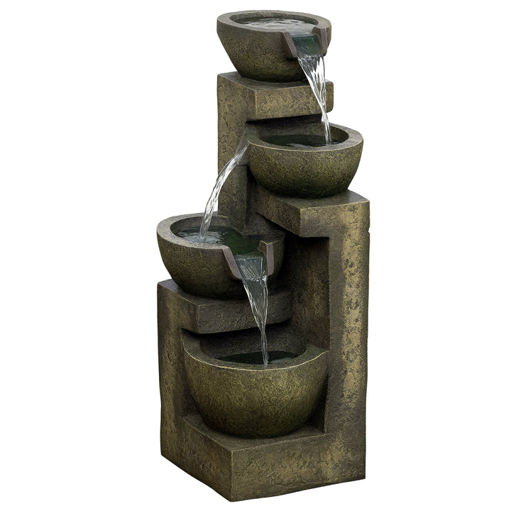 Fonte de Jardim 5W Fonte de Água em Cascata de 4 Níveis com Bomba de Água e Saída de Água Ajustável para Decoração Pátio 25x24x60 cm Multicolor