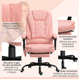 Cadeira de Massagem com 7 Pontos de Massagem Cadeira de Escritório Reclinável com Altura Ajustável Apoio para os Pés e Controlo Remoto 67x67x111-121 cm Rosa