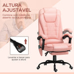 Cadeira de Massagem com 7 Pontos de Massagem Cadeira de Escritório Reclinável com Altura Ajustável Apoio para os Pés e Controlo Remoto 67x67x111-121 cm Rosa