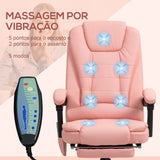 Cadeira de Massagem com 7 Pontos de Massagem Cadeira de Escritório Reclinável com Altura Ajustável Apoio para os Pés e Controlo Remoto 67x67x111-121 cm Rosa