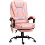 Cadeira de Massagem com 7 Pontos de Massagem Cadeira de Escritório Reclinável com Altura Ajustável Apoio para os Pés e Controlo Remoto 67x67x111-121 cm Rosa