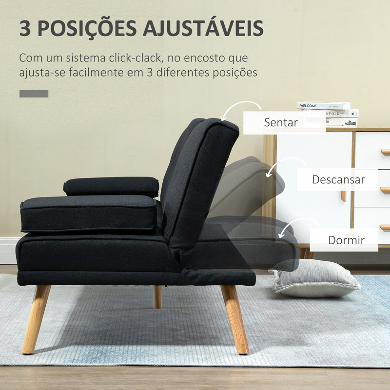 Sofá Cama 3 Lugares Sofá Cama Dobrável com Encosto Ajustável de 3 Níveis Apoio para os Braços Desmontável e 2 Suportes para Copos 181x77x78 cm Cinza