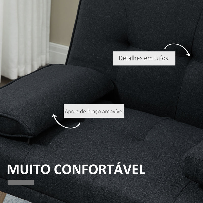 Sofá Cama 3 Lugares Sofá Cama Dobrável com Encosto Ajustável de 3 Níveis Apoio para os Braços Desmontável e 2 Suportes para Copos 181x77x78 cm Cinza