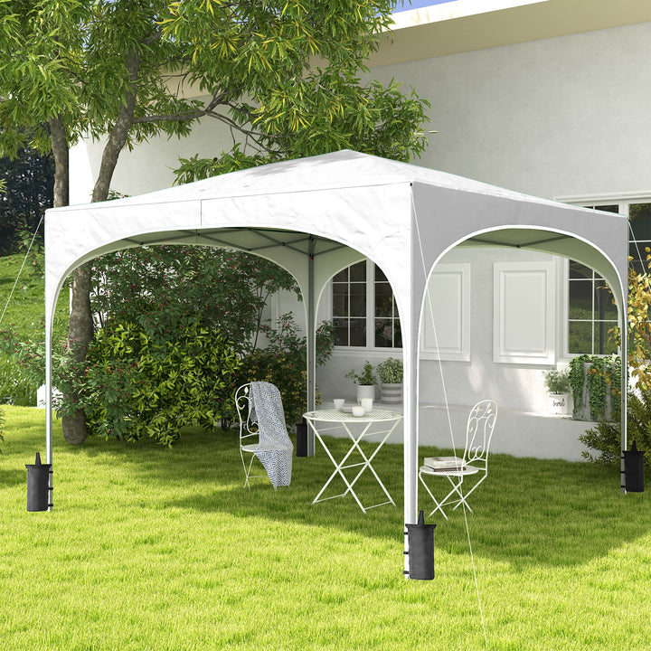 Tenda Dobrável 3x3 m Tenda de Jardim com Altura Ajustável Bolsa de Transporte Tecido Anti-UV e Sacos de Areia para Exterior Jardim Branco