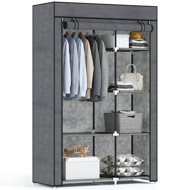 Roupeiro de Tecido Dobrável Armário de Roupa Portátil com 6 Prateleiras e 1 Barra de Pendurar para Dormitório Vestidor 103x43x162,5 cm Cinzento