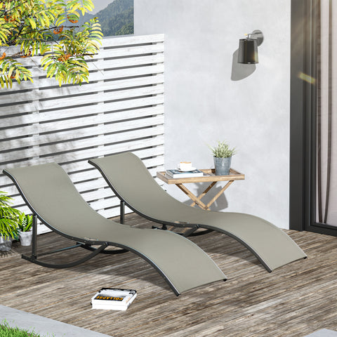 Conjunto de 2 Espreguiçadeiras de Jardim em Forma de S com Estrutura de Aluminio e Textilene para Piscina Pátio Varanda 165x61x63 cm Cinza