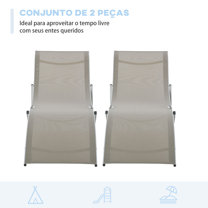Conjunto de 2 Espreguiçadeiras de Jardim em Forma de S com Estrutura de Aluminio e Textilene para Piscina Pátio Varanda 165x61x63 cm Cinza