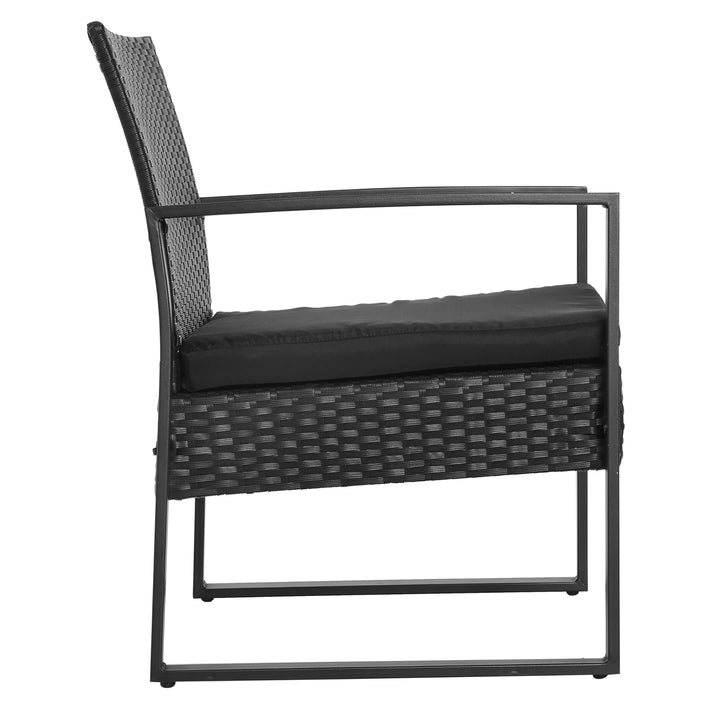 Conjunto de Móveis de Jardim de Vime 3 Peças com 1 Mesa 42,5x40x39 cm 2 Poltronas 63x57x76 cm Almofada Acolchoada para Pátio Varanda Preto