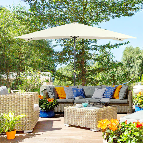 Chapéu de Sol de Alumínio 195x295x253 cm Chapéu de Sol Retangular de Jardim Inclinável com Manivela e Mastro Desmontável para Terraço Piscina Pátio Exterior Creme